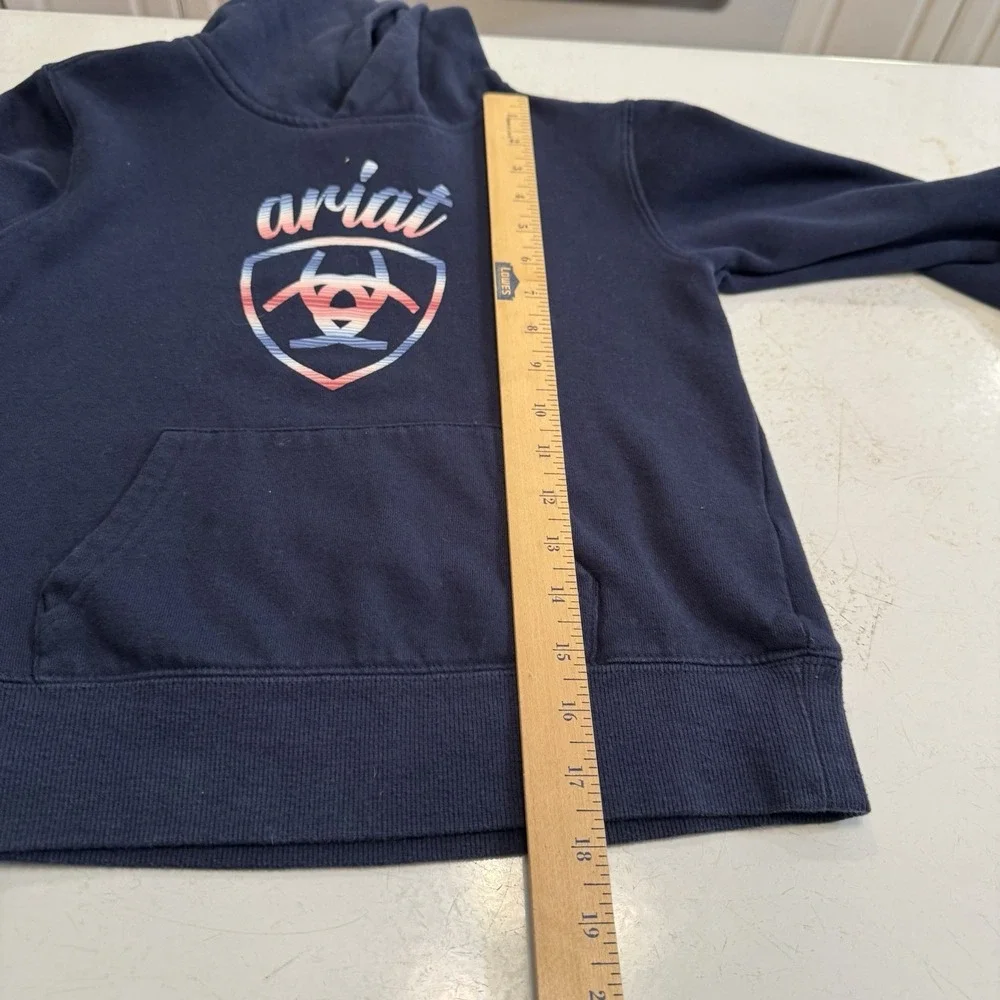 Ariat Hoodie Girls Sz‎ 8 Blue REAL Fleece Pullover Logo Graphic Kangaroo Pocket